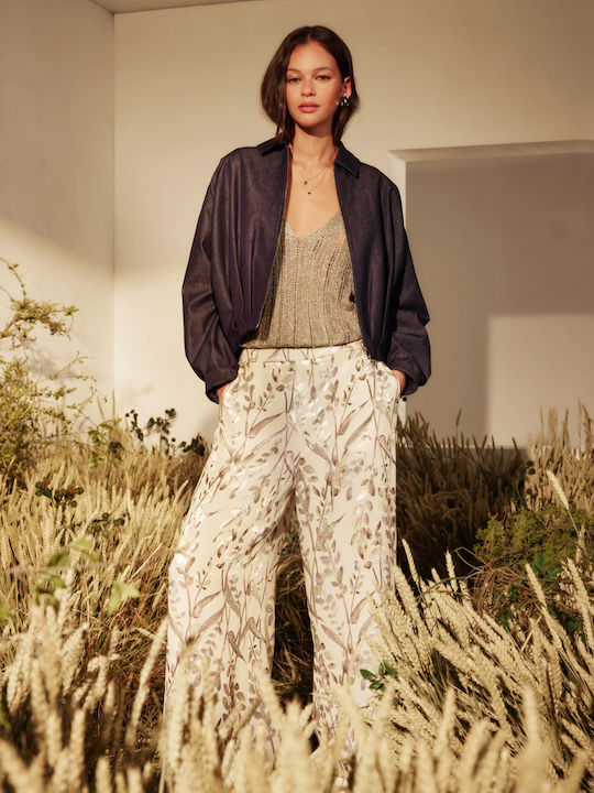 Ted Baker Damenhose in Breit Beigebraun- Grün- Taupe
