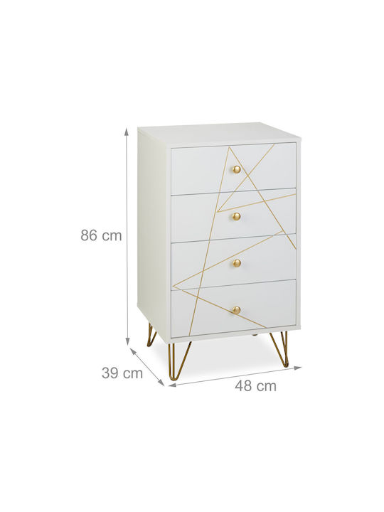 Kommode Schlafzimmer Holz mit 4 Schubladen Gold 48x39x86cm