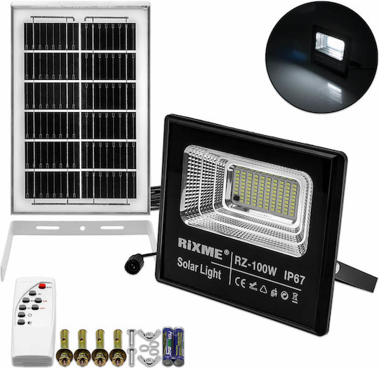 Στεγανός Ηλιακός Προβολέας LED 100W Ψυχρό Λευκό 6000K με Τηλεχειριστήριο IP67