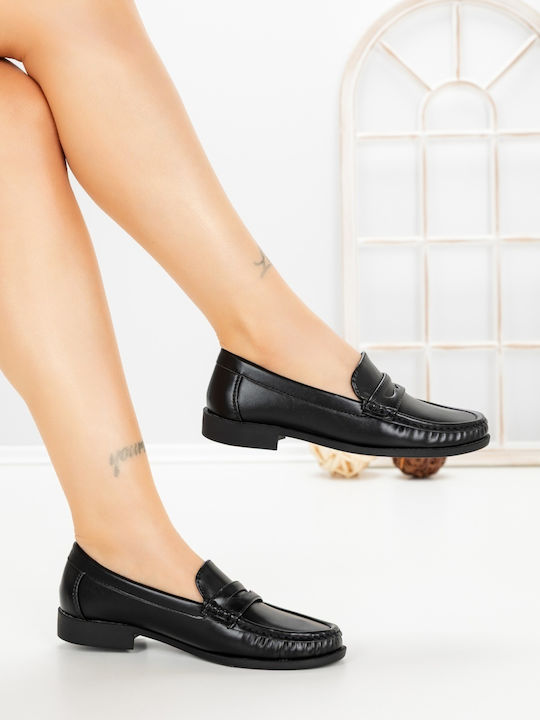Leather Women's Moccasins In Black Color