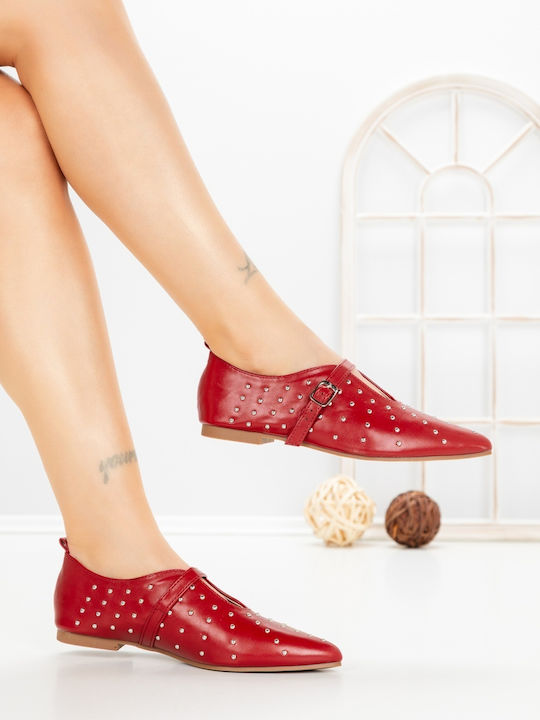 Leather Women's Moccasins In Red Colour