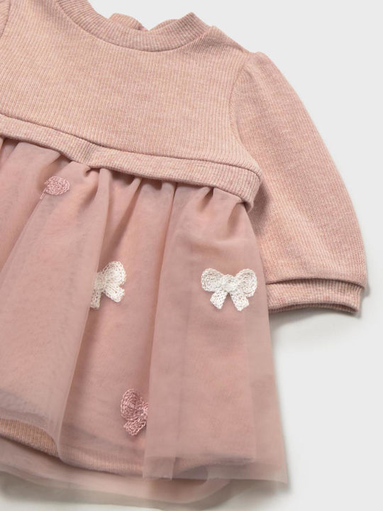 Mädchenkleid Langärmelig Gestrickt Rosa