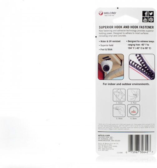 Velcro Alfa Lok Self-Adhesive Hook & Loop Tape Black 25mm 4pcs