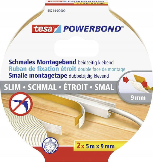 Tesa Powerbond Самозалепваща Самозалепваща Лента Прозрачна 9ммx2м 1бр