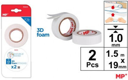 Vorel Self-Adhesive Double-Sided Tape White 19mmx1.5m 2pcs