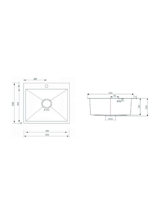 Sanitec Vessel Kitchen Sink Inox Satin Finish L50xW50cm Black