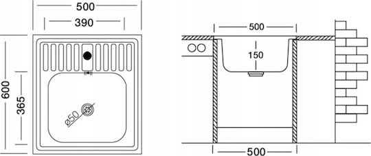 Kuchinox 60 SK6_010T Кораб Мивка Inox Сатен Ш50xД60см Сребрист