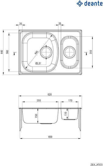 Deante Drop-In Chiuvetă din Granit Sintetic L62xW44cm Gri