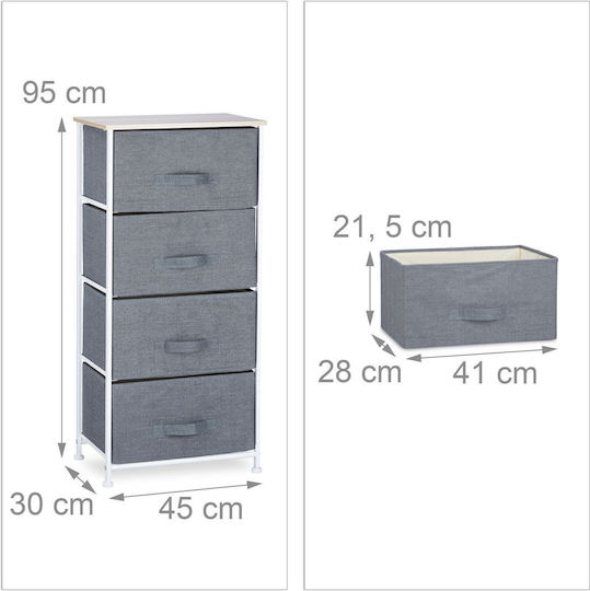 Storage Drawer Unit Made of Metal & Fabric W45xD30xH95cm