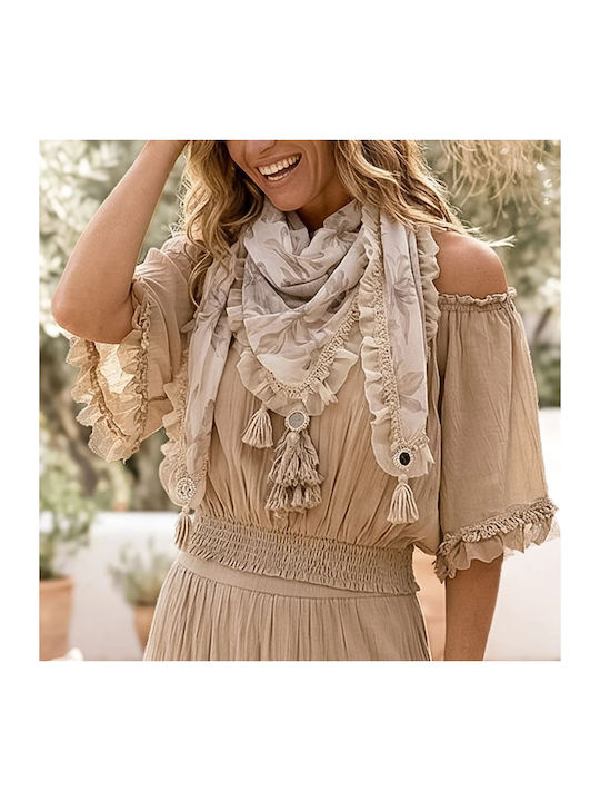 Ibz Mode Παρεο Κασκολ Γυναικειο Μπεζ Scarf Estilo Coralia Ivory 13mra20iv