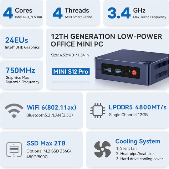 Beelink Mini S12 Pro PC ( N100/12GB DDR5/512GB SSD/W11 Pro)