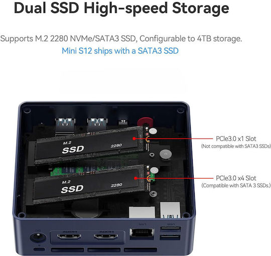 Beelink S12 Mini PC (N-Serie N95/12GB DDR4/480GB SSD/W11 Pro)