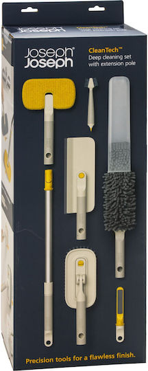 Joseph Joseph Cleantech Cleaning Set 5 Cleaning Tools + Extendable Handle Glass Tiles Surfaces Extension