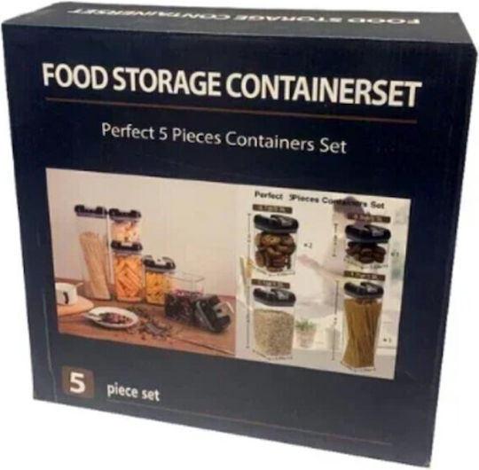 Set of 5 Food Jars for Sugar Coffee Tea with Plastic Lid Brown 1200ml 5 Pieces