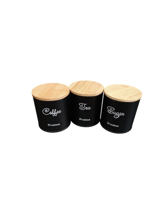 Set of 3 General Use Food Jars with Metallic Black Lid 36.5x25x13.3cm 3Pieces