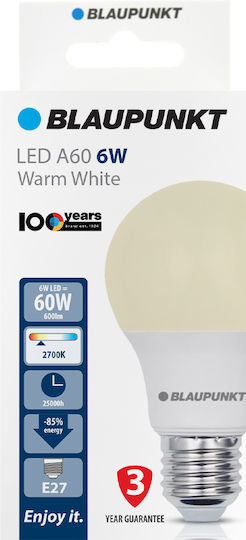 Blaupunkt Λάμπα LED 6W για Ντουί E27 Θερμό Λευκό