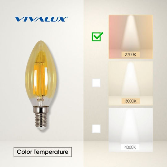 Vivalux LED Bulb 4W for Socket E14 and Shape C35 Warm White 380lm