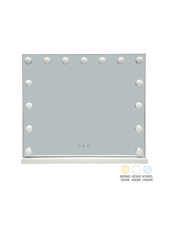 Pakketo Hollywood Wall Mirror with White Metallic Frame & LED Lighting 62x62cm