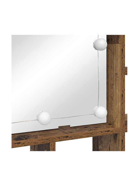 vidaXL Wall Mirror with Brown Wooden Frame & LED Lighting 91x76.5cm 1pcs