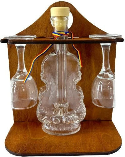 Set Premium Best Dad Minibar Rustic Din Lemn Sticlă În Formă De Vioară Două Pahare Pe Un Suport Vin Roșu Personalizat