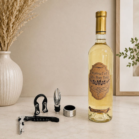 Set Premium Vin "Best Dad" Casetă Din Piele Ecologică 4 Accesorii Somelier Vin Alb Personalizat