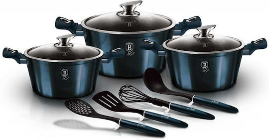 Berlinger Haus Metallic Line Комплект Съдове За Готвене От Алуминий Aquamarine Collection С Вътрешно Покритие От Камък 3 Съдове