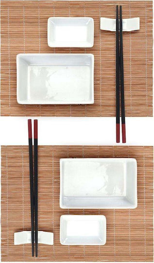 Set de servire sushi Excellent Houseware din porțelan și bambus, 12 piese