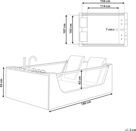 Beliani Acrylic Bathtub with Hydromassage 180x120cm