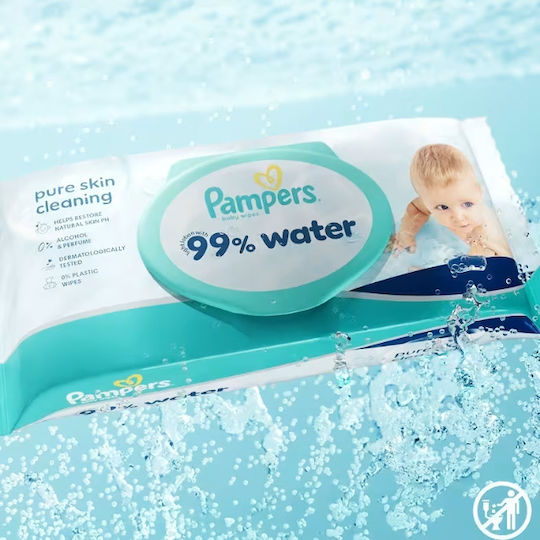 Pampers 99% Вода Бебешки Кърпички с 99% Вода Без Аромат Алкохол и Парабени 60 Броя