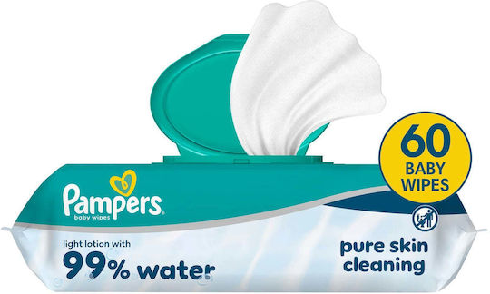 Pampers 99% Вода Бебешки Кърпички с 99% Вода Без Аромат Алкохол и Парабени 60 Броя