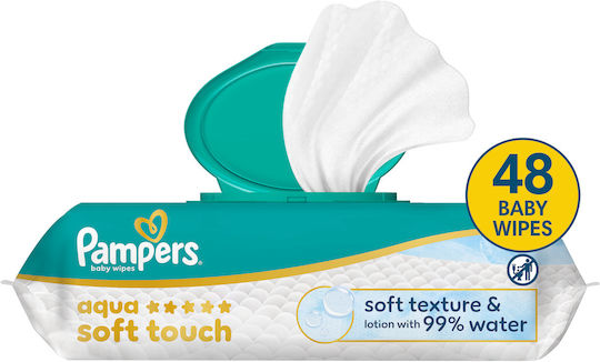 Pampers Aqua Soft Μωρομάντηλα με 99% Νερό, χωρίς Οινόπνευμα & Parabens 48τμχ