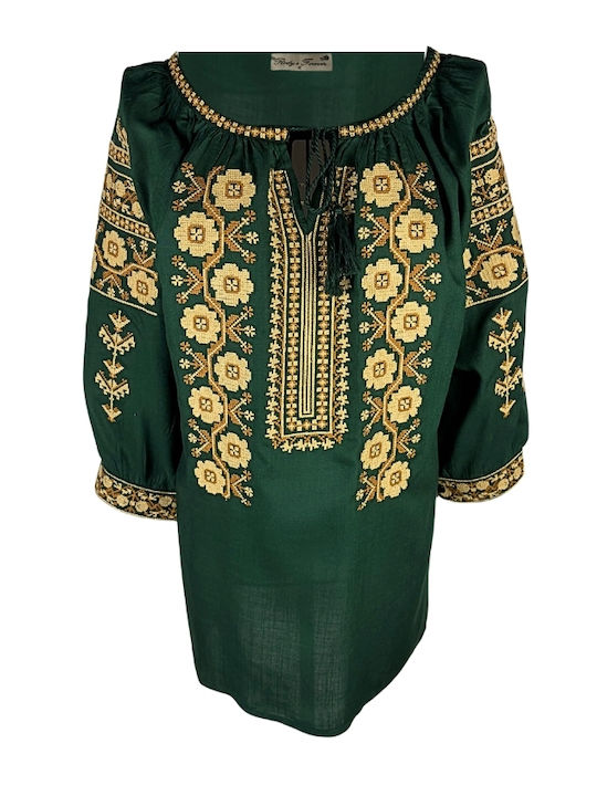 Bluza Damă Bumbac Mânecă Lungă Alb/Portocaliu