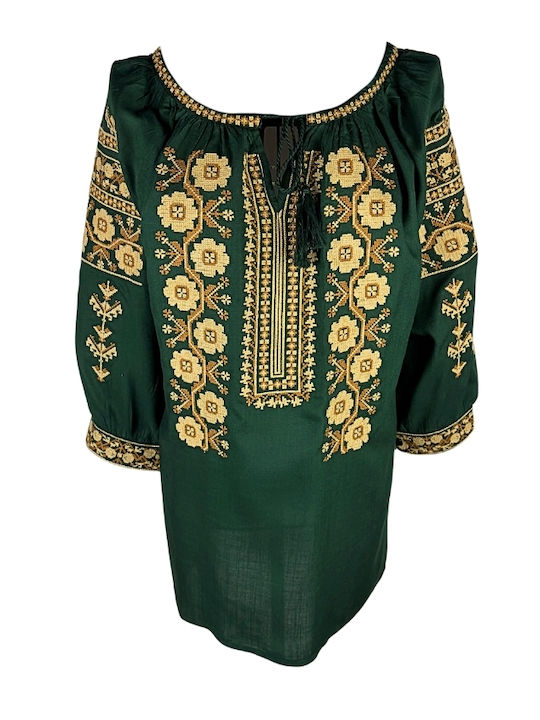 Bluza Damă Bumbac Mânecă Lungă Alb/Portocaliu
