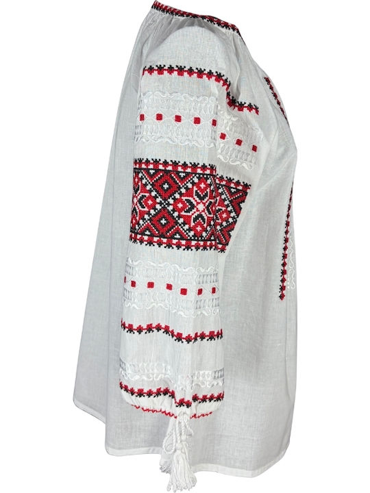 Bluza Damă Bumbac Mânecă Lungă Alb/Portocaliu