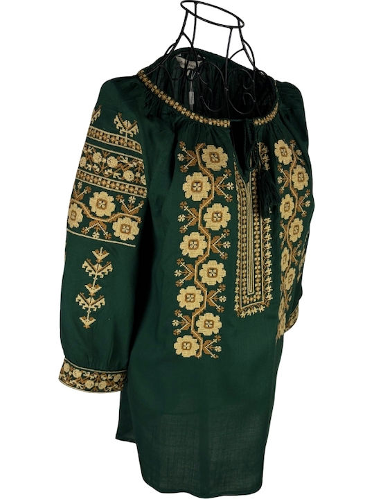Bluza Damă Bumbac Mânecă Lungă Alb/Portocaliu