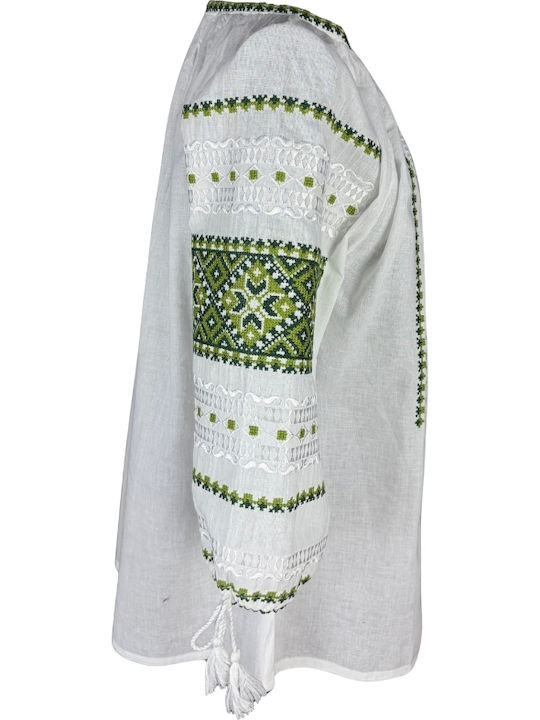 Bluza Damă Bumbac Mânecă Lungă Alb/Portocaliu