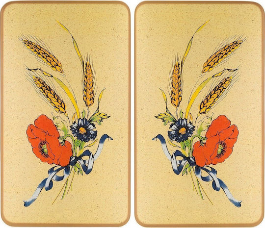 Protective Cooker Plates Flowers 2 Pieces Glass 52 x 30 Cm