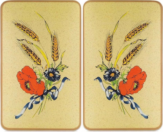 Protective Cooker Plates Flowers 2 Pieces Glass 52 x 30 Cm