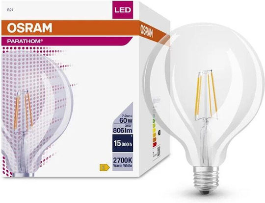 Ledvance Parathom Globe 125mm 6.5w 60w Very Warm White E27 Transparent