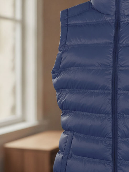 Ice Bird Kurzes Damen Ärmelloses Puffer Jacke Wasserdicht und Winddicht für Winter Navy Blau