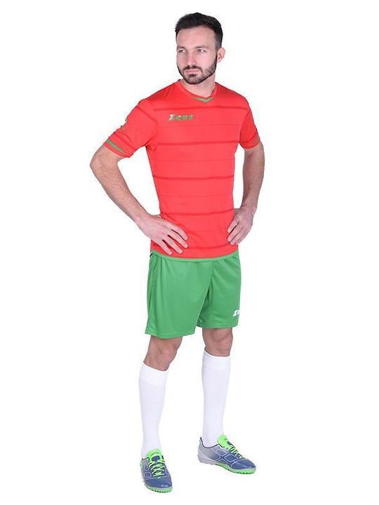 Zeus Kit Omega Herren Sportset Rot Grün Polyester V-Ausschnitt Jersey & Shorts