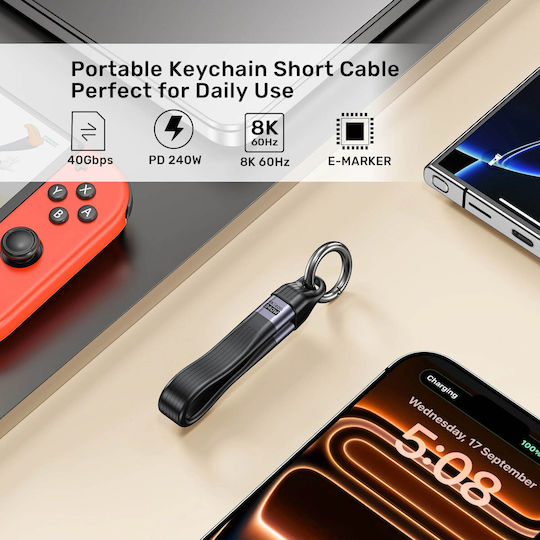 Unitek Uc Usb-c 4.0 M-m Cable & Keychain 0.13m 240w+40g+8k C14179a-0.13m