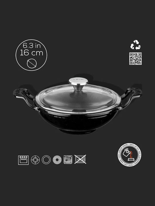 Lava Lava Wok aus Gusseisen mit Deckel mit Emaille Innenbeschichtung 16cm