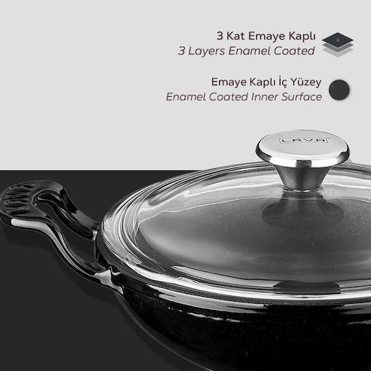 Lava Wok Cast Iron with Lid with Enamel Coating 16cm
