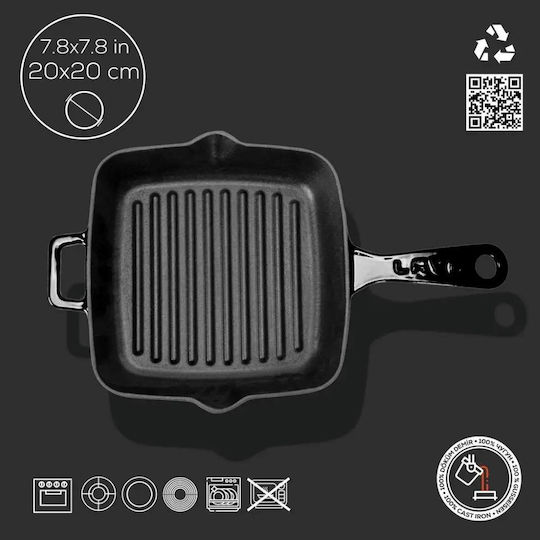 Lava Cast Iron Grill Pan with Enamel Coating 19.5cm