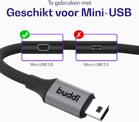 Buddi USB 2.0 Кабел USB-A мъжки - mini USB-A мъжки Черен 0.3m