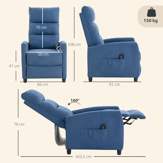 Πολυθρόνα Relax Massage με Υποπόδιο Σκούρο Μπλε 66x91x108cm