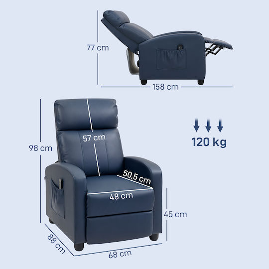 Scaun De Relax Masaj Cu Puf Albastru Închis 68x88x98cm