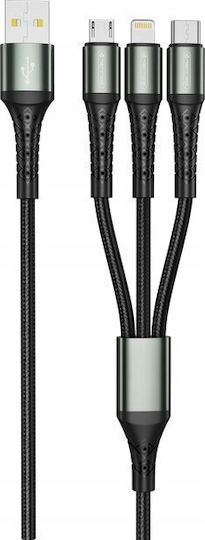 Jellico USB to Lightning Type-C micro USB Cable 3.1A Black 1.2m