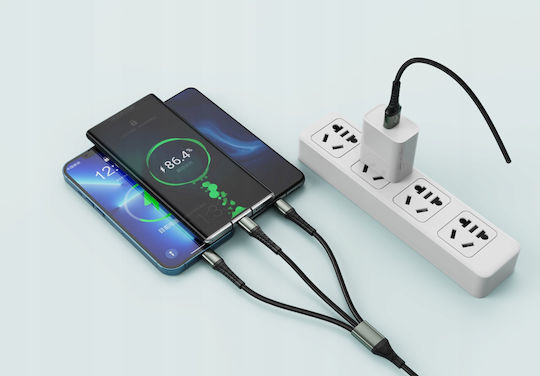 Jellico USB to Lightning Type-C micro USB Cable 3.1A Black 1.2m